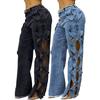 Hip Hop Hollow Out Jeans Pants Sexy Women High Waist Elegant Night Club Wide Leg Denim Straight Trousers