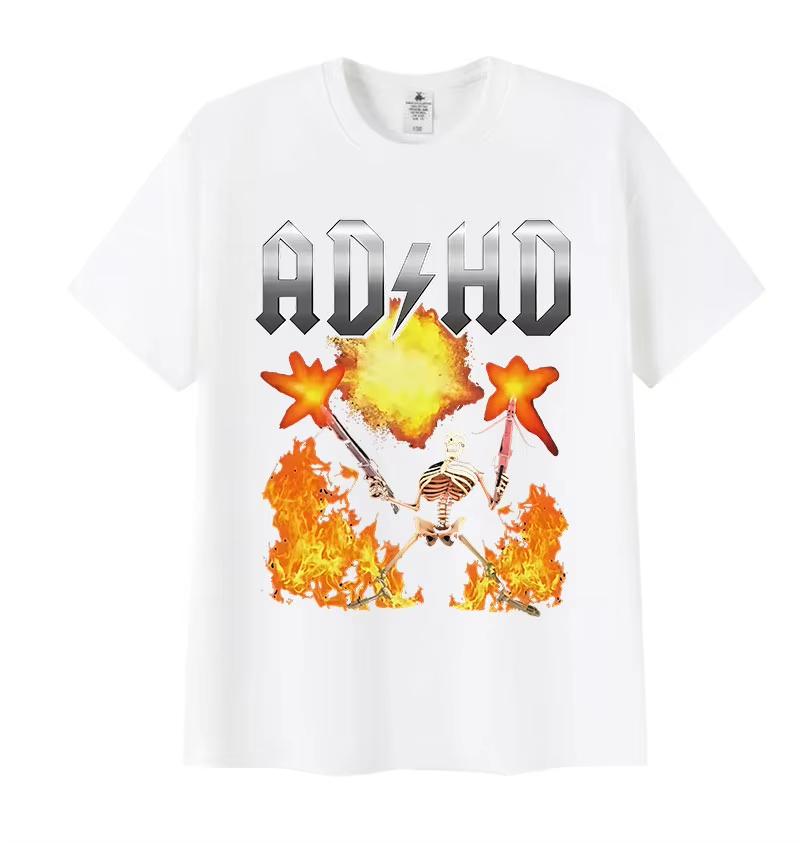 Lustiges ADHD Skelett Autismus Meme Grafik T-Shirt Psychische Gesundheit Bewusstsein Kurzarm T-Shirt Herren Damen Lässige Lockere T-Shirts Oberteile