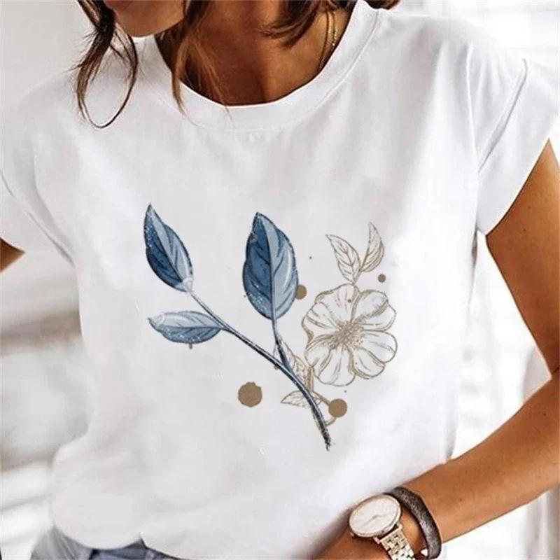 Women's Floral Plant Crew Neck Large Size Short Sleeve T-Shirt Women's Top
