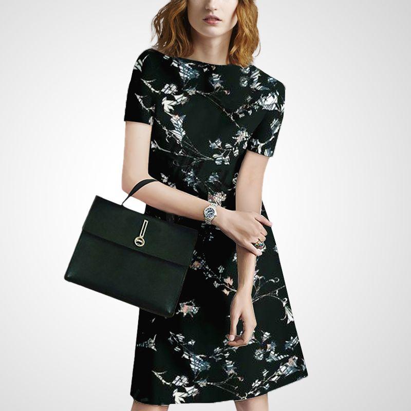 

Ethnic Print Summer round Neck Dress Black Print M