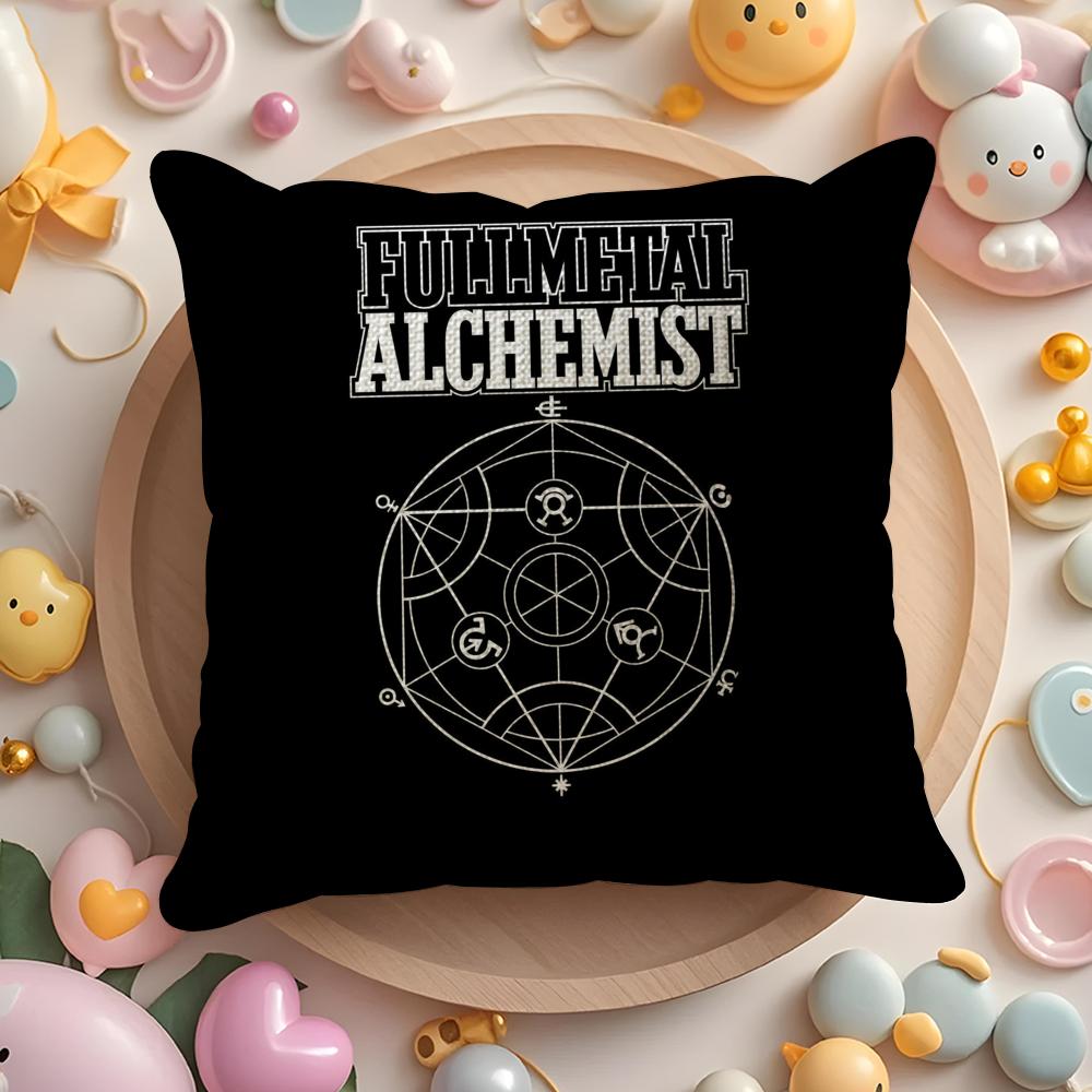 F-Fullmetal A-Alchemist Cushion Cover Linen Organic Fabric Double-Sided Printing Breathable Pillow Case Sofa Home Decor Gift