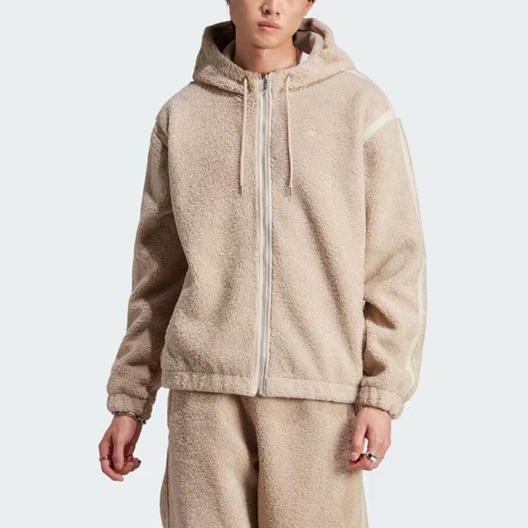 Adidas Originals Trefoil Premium Essentials Fleece Hooded Jacket Men Outerwear Beige IM4441