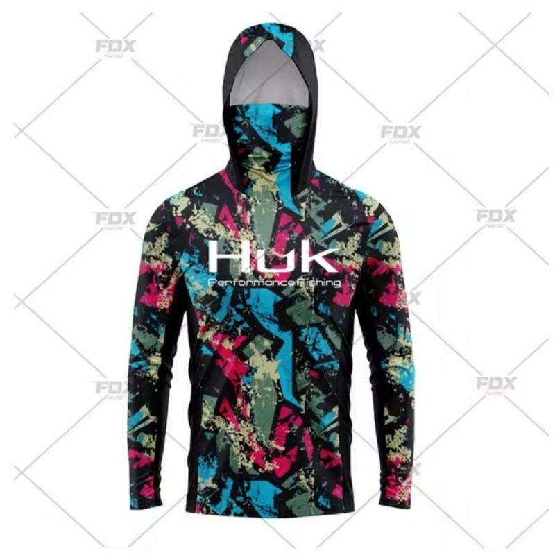 Mens UV Protection Fishing Hoodie With Face Cover Quick Dry Breathable Long Sleeve Outdoor Shirt