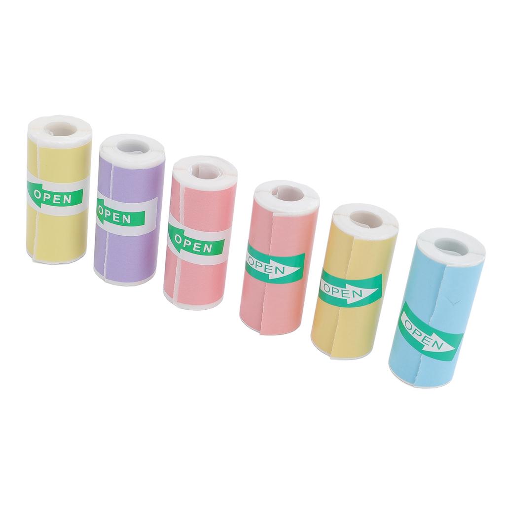 6 Roll Thermal Printing Paper Multi Color 57x25mm Smoothly Self Adhesive Thermal Inkless Printer Paper for Photo Note