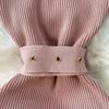 Summer Women Sleeveless Single Breasted Office Work Knitted Sweater Sheath Dresses with Belt