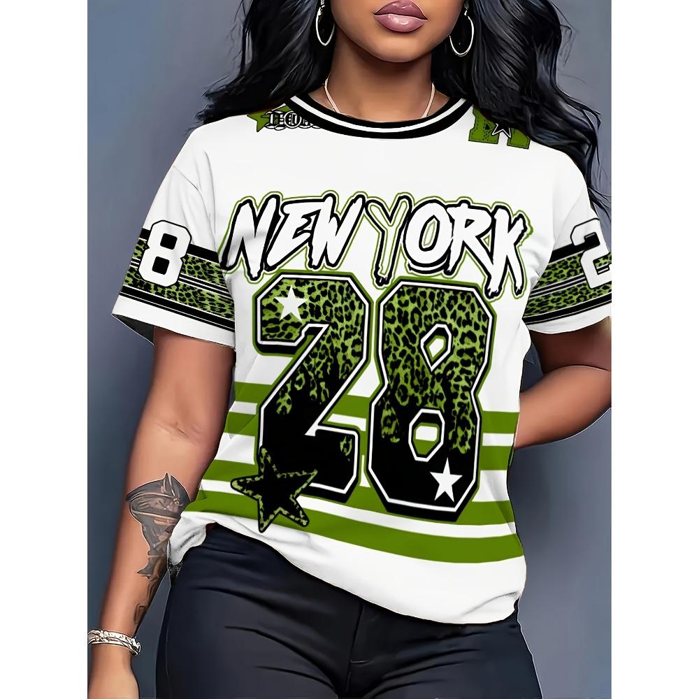 Summer Women's Short Sleeve T-Shirt Digital Print Sexy Trendy Casual Top