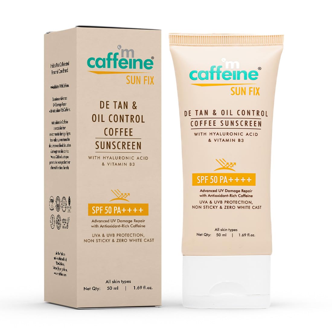 

mCaffeine Matte Sunscreen SPF 50 for Men & Women 50ml | Lightweight, Water Resistant, Zero White Cast, Sun Protection