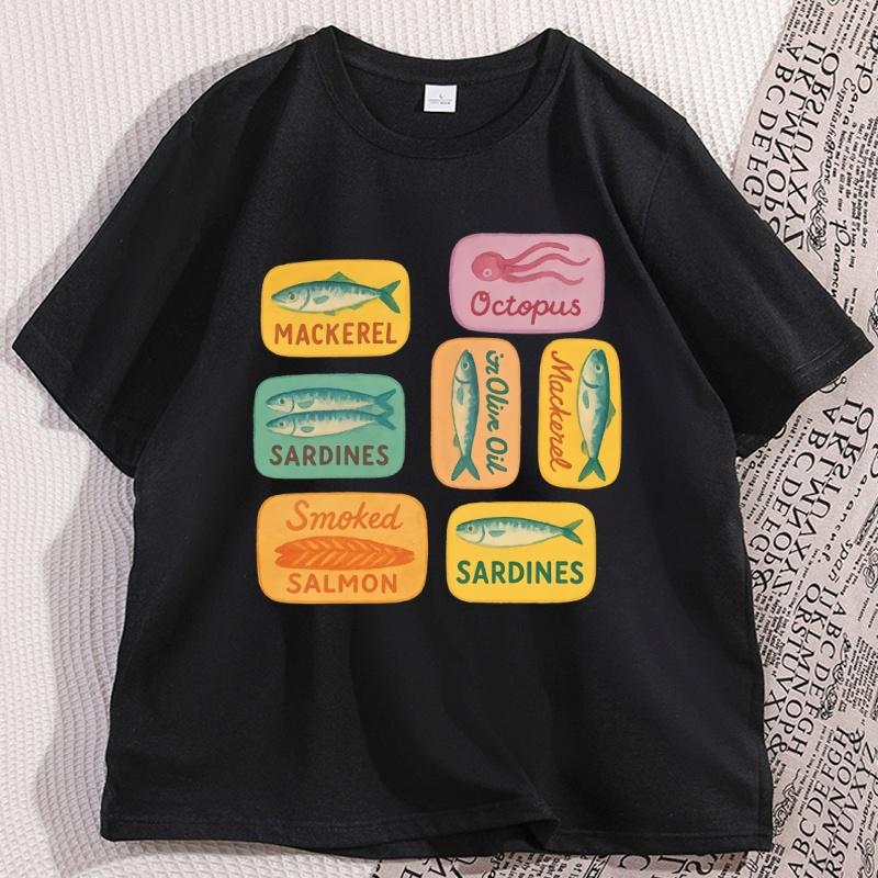 Summer Sardine Graphic Tshirts Vintage Coastal Fisherunisex T Shirt Cotton Short Sleeve Round Neck Tshirt Streetwear Clothes