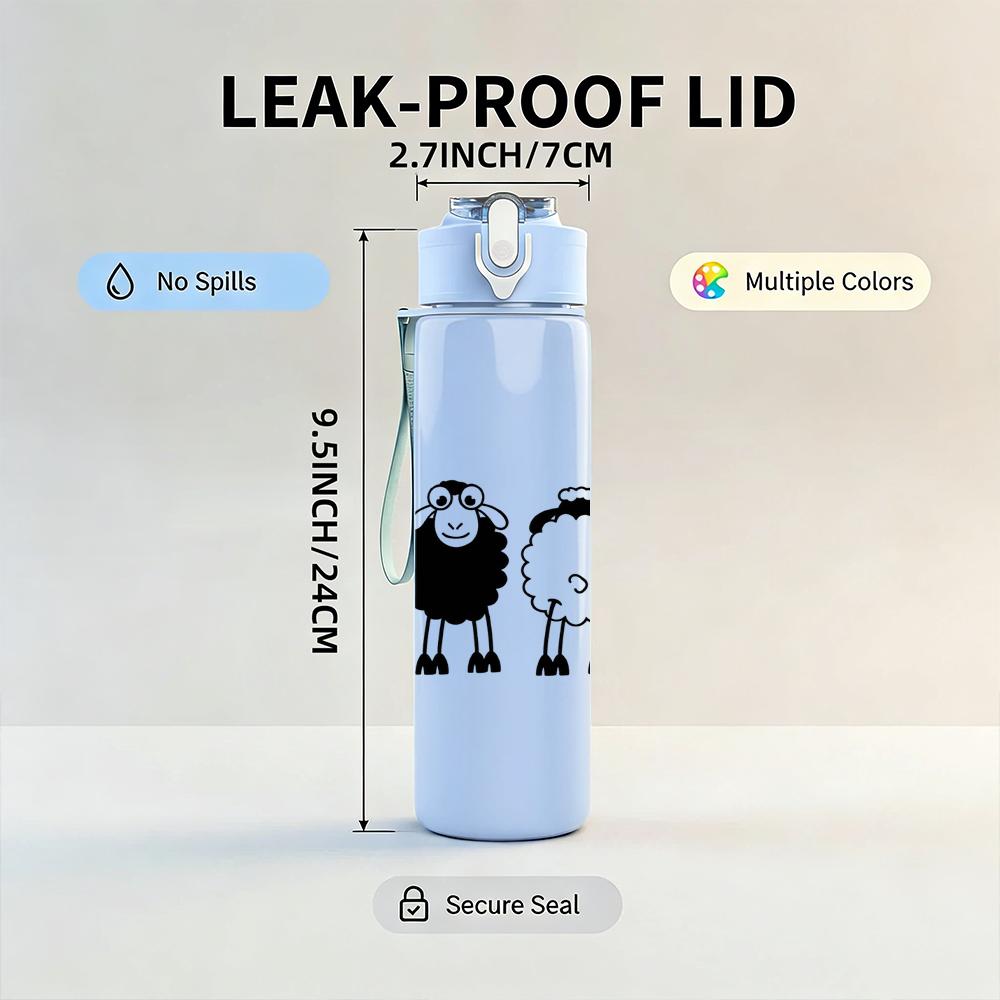 1PC Simple Line Sheep Group Graphic,750ml Color Plastic Sports Water Bottle,Leakproof Flip Straw Lid,Suitable for Sports Office Home Use