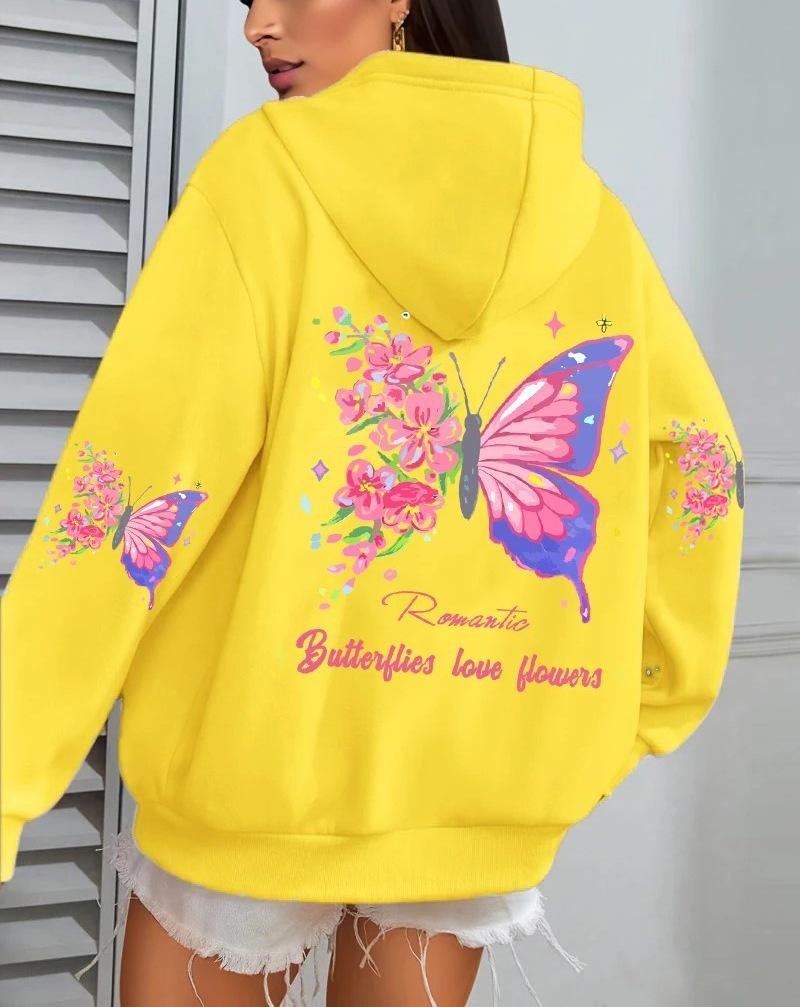Farfalle Amore Floral Print Women's Autumn Fleece Hoodie