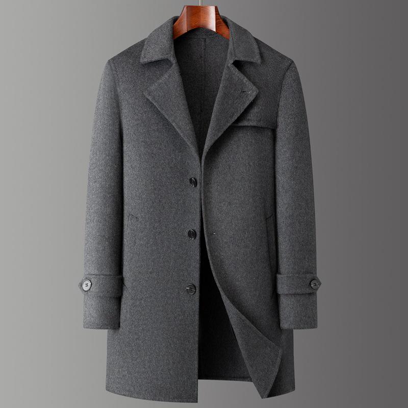 Men's Mid-Length High-End Woolen Trench Coat - Autumn/Winter Warmth