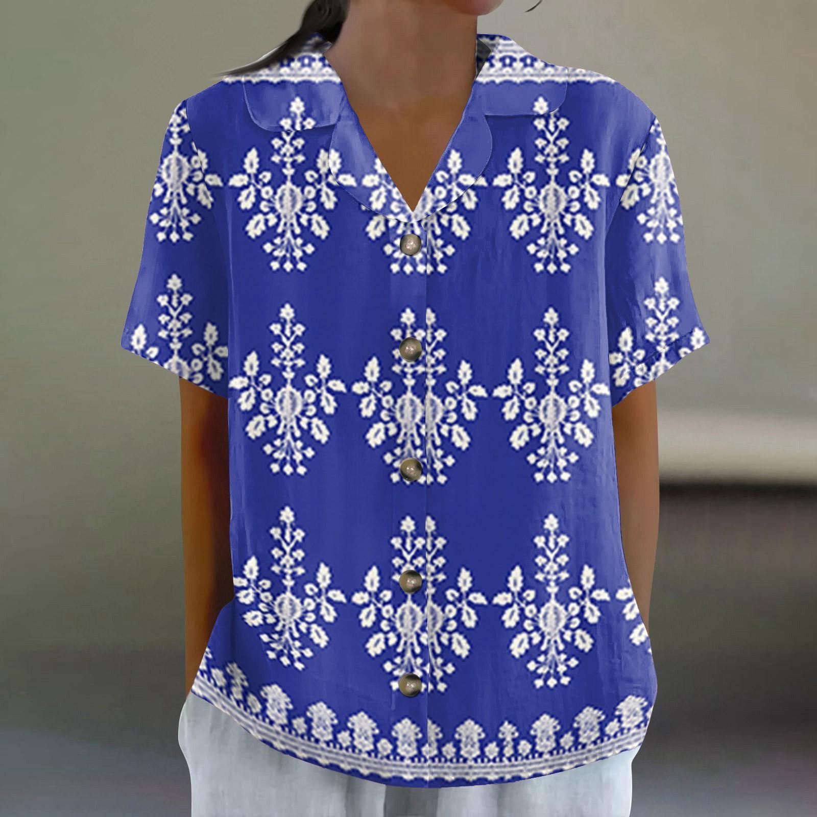 

Women s Shirt With Floral Print Buttons, Long Sleeved Casual Regular Shirt Collar Top XXL