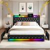 Multifunctional LED Bed Frame with Bluetooth Speakers, Large Storage Drawers for a Clutter-free Bedroom, Black.
