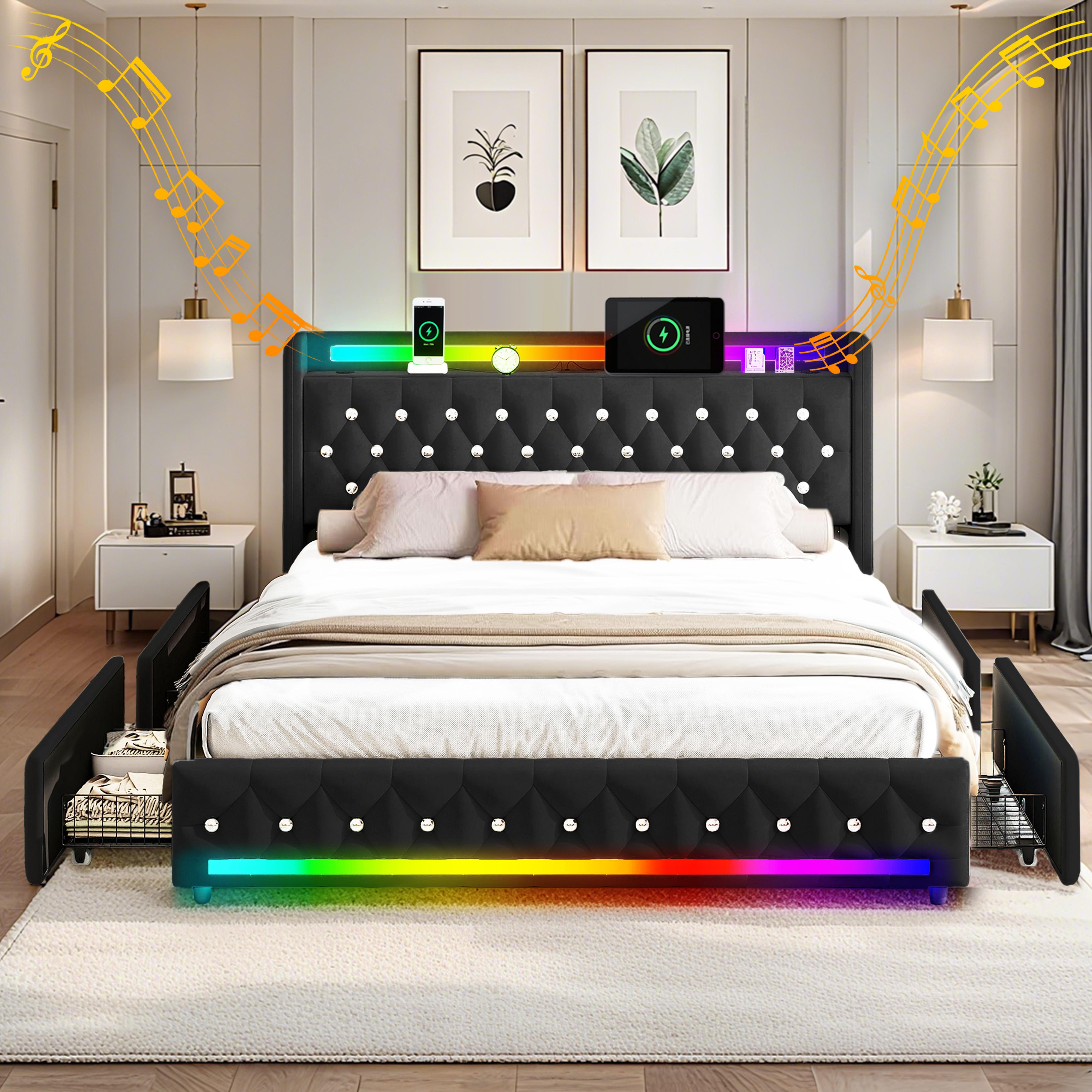 Daudzfunkcionāls LED gultas rāmis ar Bluetooth