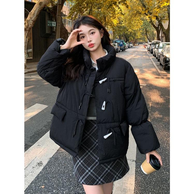 

Женское зимнее пальто с роговой пряжкой и хлопковой курткой-накидкой L чёрный