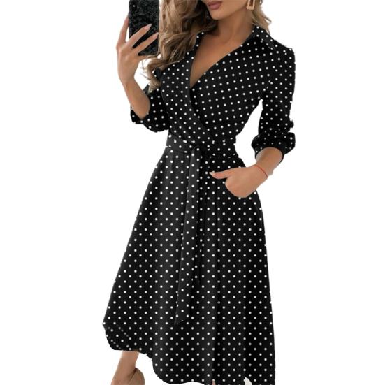 Weibliches Kleid mit Blumenmuster, tiefem V-Ausschnitt, Vintage-Gürtelkleid