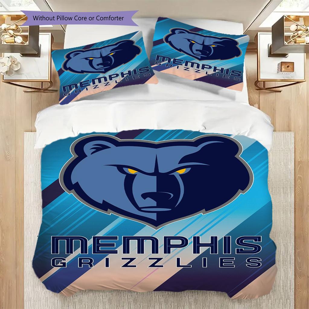 Memphis Grizzlies Bold Fierce Bedding(1 * Duvet Cover + 2 * Pillowcase, Without core)Christmas Birthday Gift Duvet Cover and Pillowcase Bedding Set
