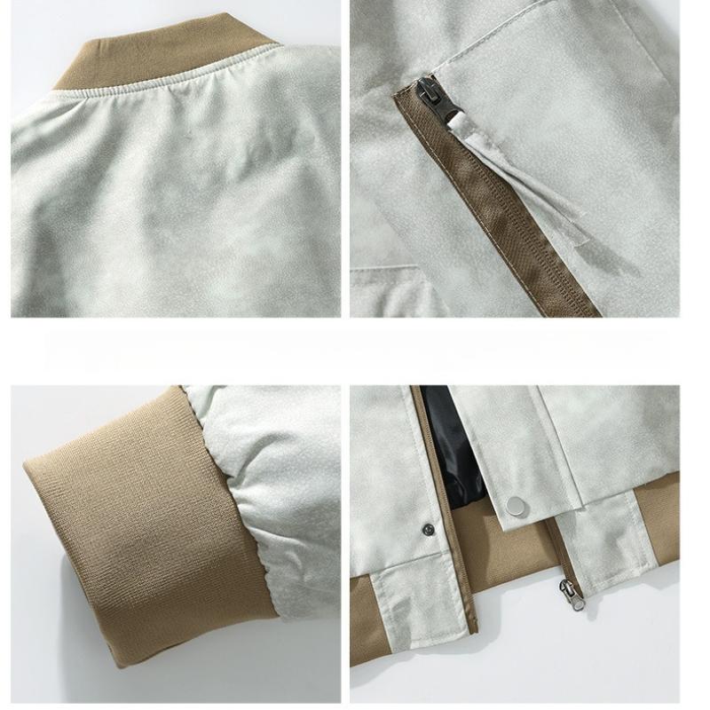 Versatile Coat Minimalist Spring and Autumn Jacket Men's Baseball Suit Men Floral PU Leather Flight Suit Loose Breathable Work Casual Jacket