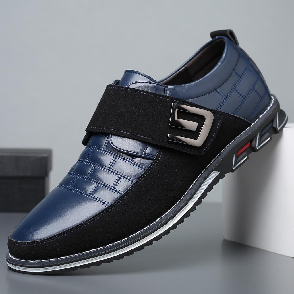2025 Large Size Men's Casual Velcro Shoes Foreign Trade Large Size Men's Casual Non-slip Leather Shoes Embroidery Convenient