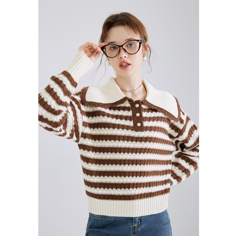 Women s Big Lapel Striped Knit Sweater S