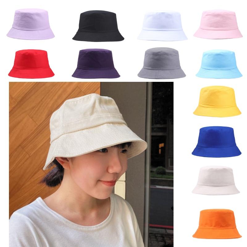 Hwcap Pure Cotton Solid Color Fisherman Hat With Embroidered Logo, Portable Bucket Hat For Sun Protection
