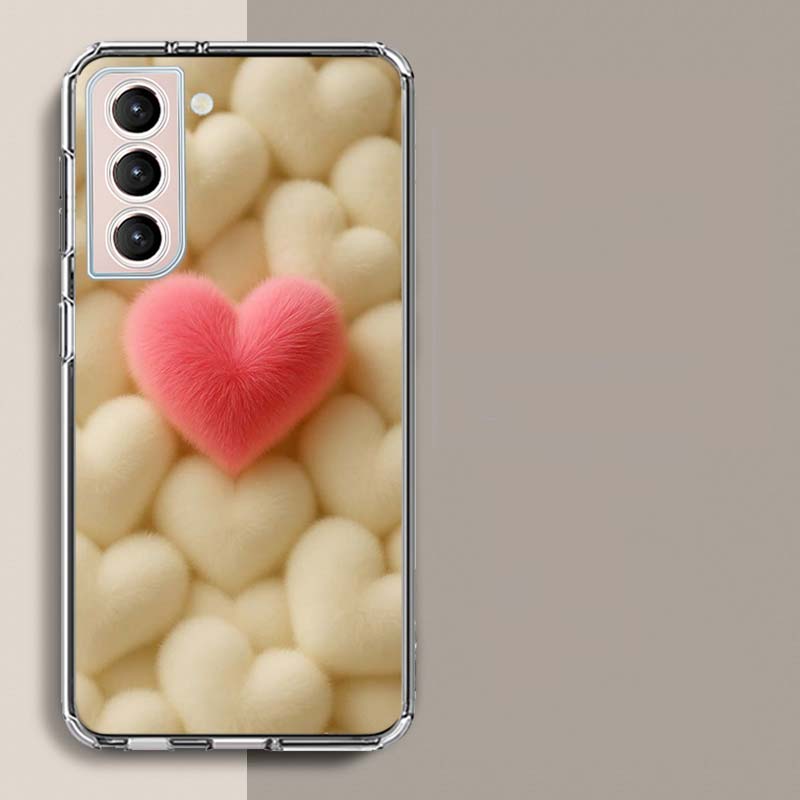 Furry Heart Phone Case For Samsung Galaxy S25 Edge S24 S23 FE S21 S20 S10 Plus S22 S26 Ultra Cover Clear Cases TPU Capa Shell Co