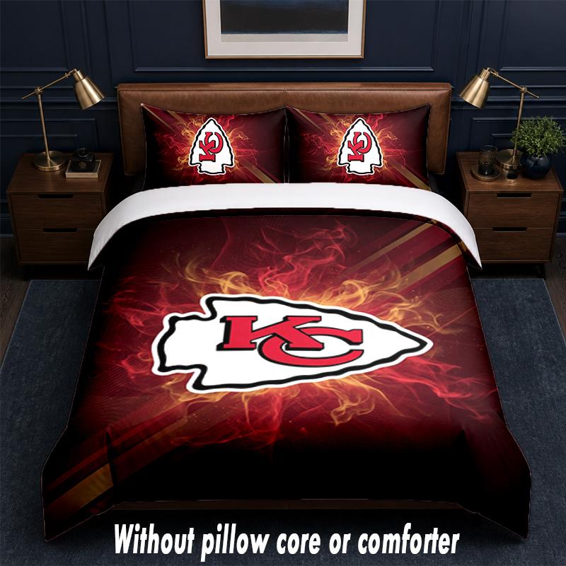 Kansas City Chiefs Design Bed Bedding Set 1 Duvet Cover + 2 Pillowcases Soft Breathable Household Bed Linens