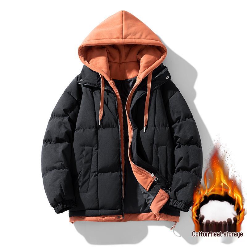 Men's Faux Two-Piece Hooded Cotton Jacket - Thick, Loose Winter Jacket for Men and Women