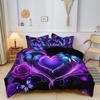 3Pcs Purple Blue Butterfly Heart Duvet Cover Set, Romantic Rose & Butterfly Bedding, For Family Bedrooms Dormitories Hotels