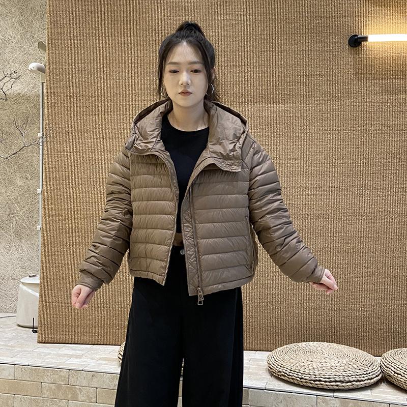 Autumn and winter white duck down light and thin hooded down jacket women's short loose casual simple warm jacket