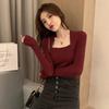 Stylish Women's U-Neck Long Sleeve Knit Sweater - Solid Color Autumn/Winter Top