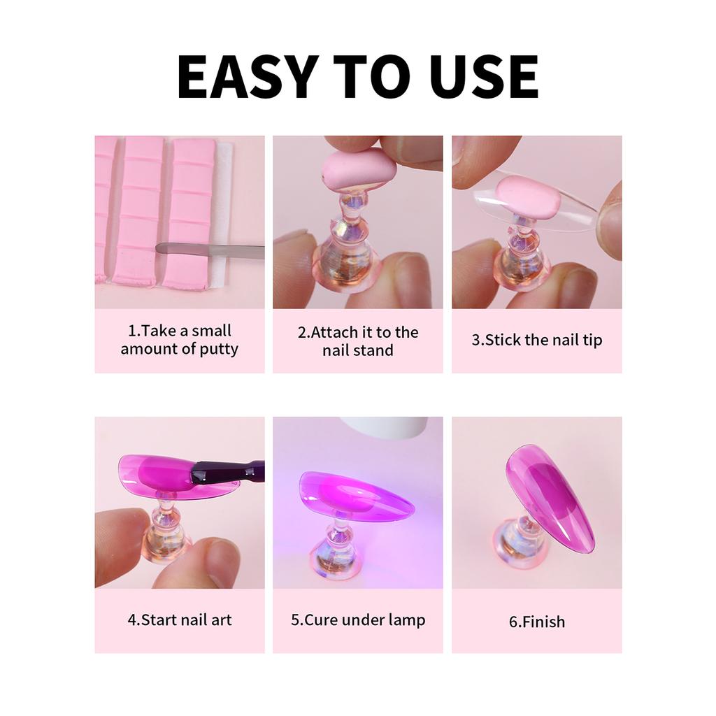 Acrylic Nail Stand Magnetic Nail Holder for Painting Nails Gel Press On Nail Practice with 30PCS Reusable Adhesive Putty for DIY