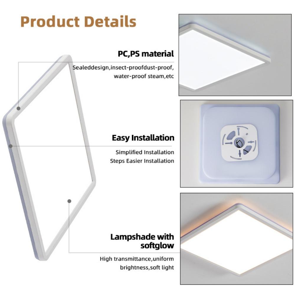 Ultratynn LED-firkantet taklampe med fjernkontrolldimming og fargejustering, moderne enkel tresikker lampe for stue og soverom