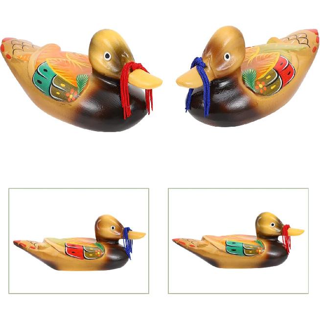VOSAREA 2 Stück Holz-Mandarinen-Ornament Handgeschnitzte Figuren Miniatur Liebesvogel Dekor Kunstskulptur Hochzeit Sammlerstück Dekor