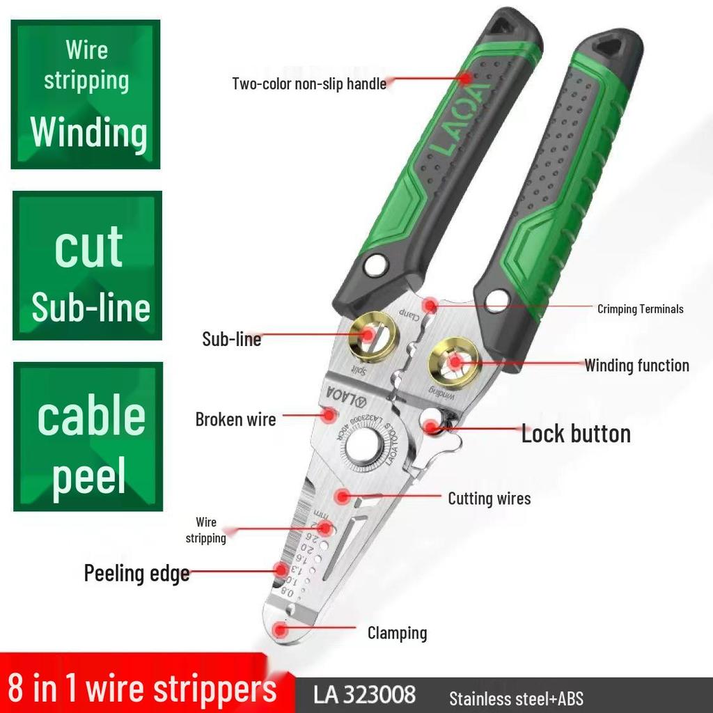 Multi-Functional Electrician's Stainless Steel Wire Stripper & Crimping Pliers