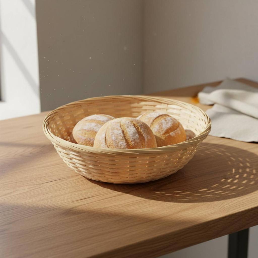 Round Bamboo Basket Handwoven Woven OpenWeave Storage Item for Tabletop