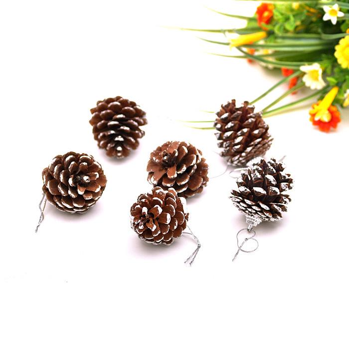 White Painted Natural Pine Cone Ornaments - Set of 9 Christmas Tree Decorations