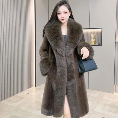Imitation Mink Fur Coat Women's Imitation Fox Fur Collar Mink Fleece Mid-length Fur Coat