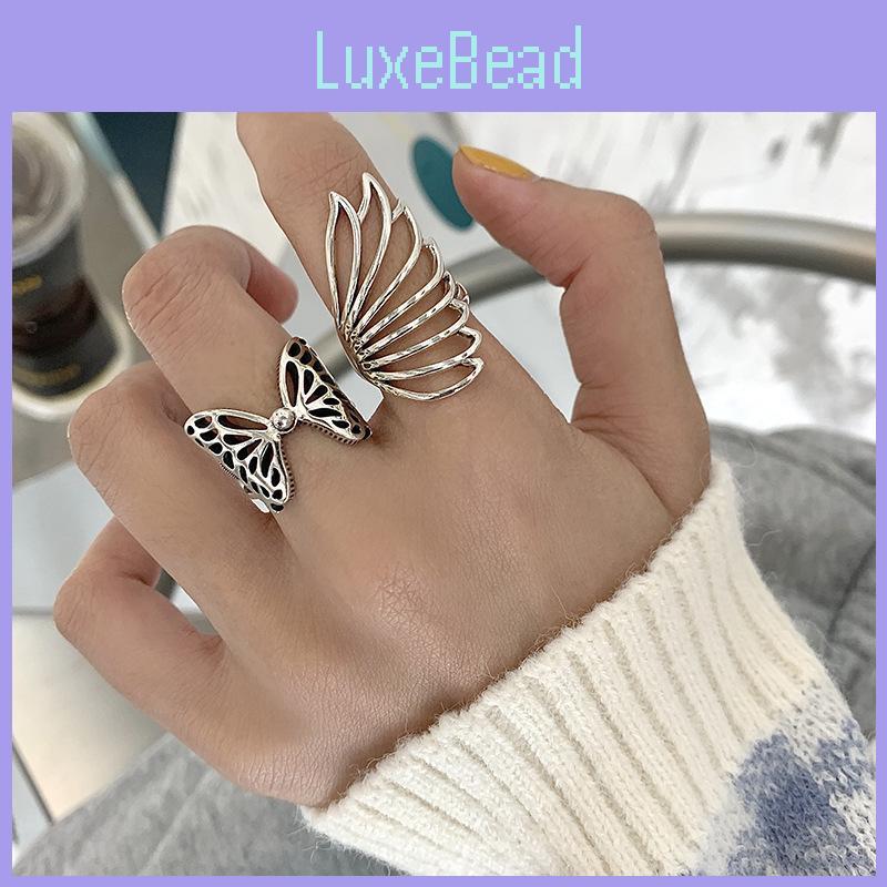 Einzigartiger versilberter Vintage Schmetterlingsflügelring für Damen, verstellbare Größe, schicke Mode