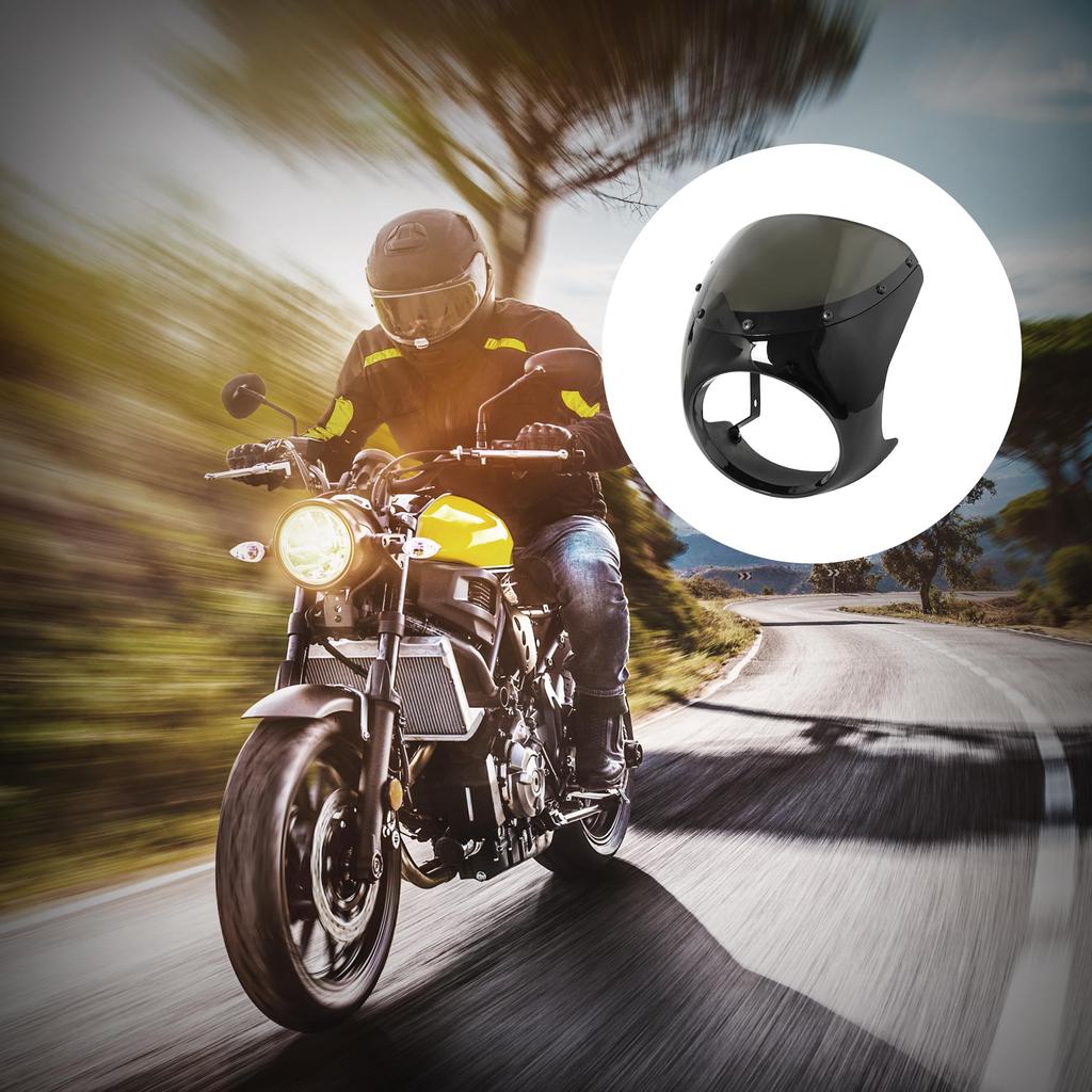 Motorcycle Bikini Cowl Screen Cowl Headlight Fairing Kit for Cafe Racer (Glossy Black Glass)