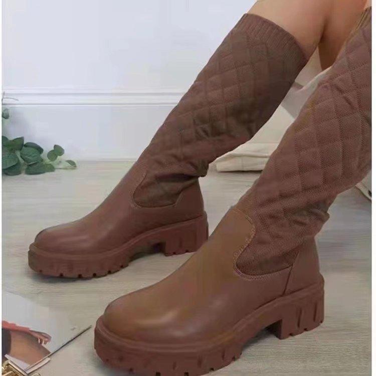 Women’s Chunky Heel PU Martin Boots | Large Size High Heel Boots