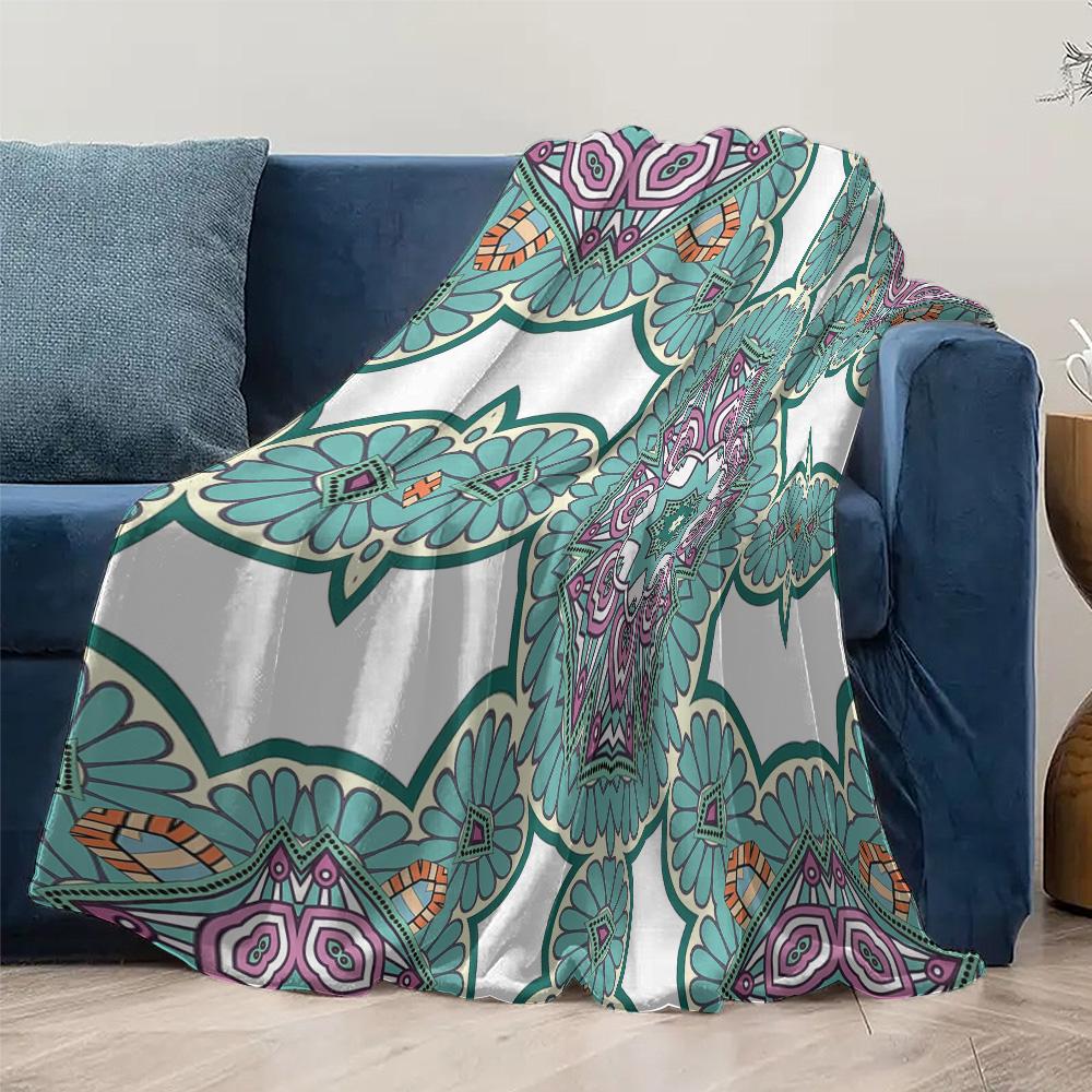 Boho Floral Pattern Blanket Geometric Print Throw Blanket Decorative Quilt Bedspread For Sofa Couch Living Room Bedroom