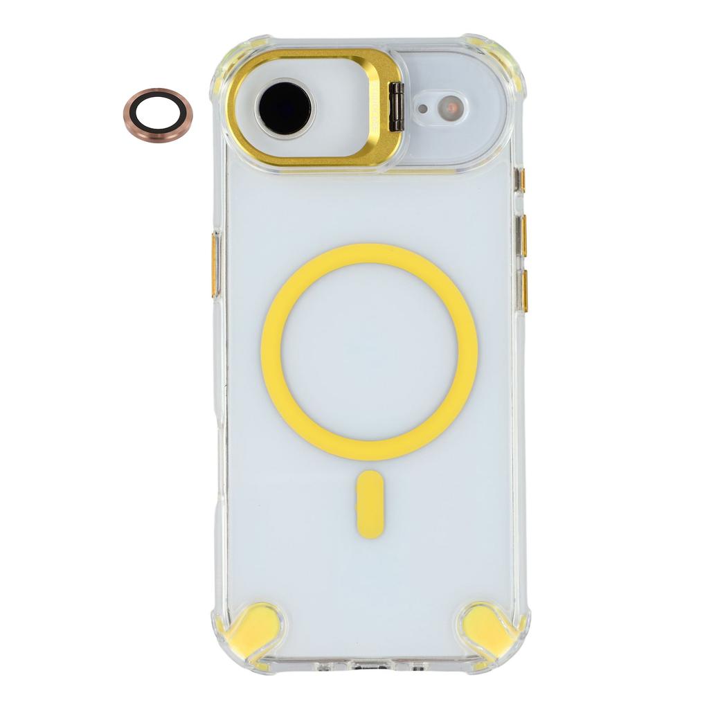 For iPhone 17 Air Magnetic Clear Case Shockproof Hybrid Phone Shell with Camera Lens Frame Kickstand