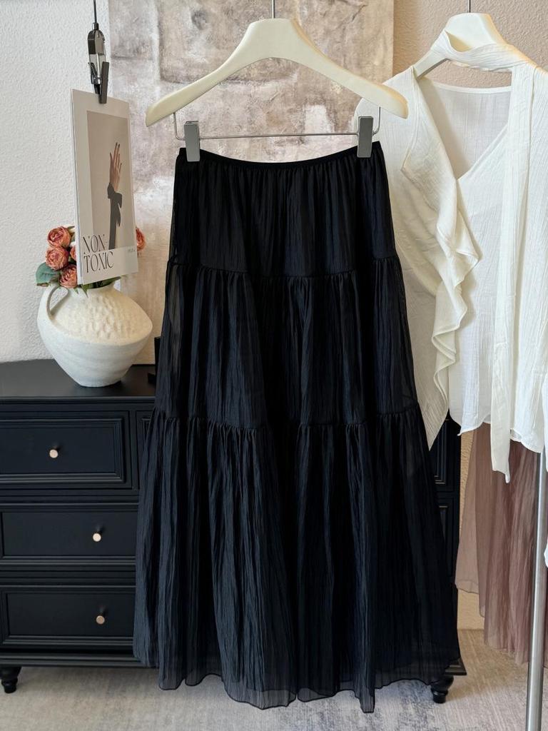 Super Light Airy Pearl Gauze A-Line Tiered Cake Skirt – French Style, Versatile Mid-Length