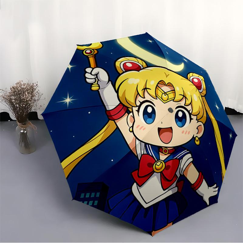 Ombrello Automatico Carino Sailormoon - Pieghevole con 8 Stecche in Ferro, Portatile per Esterno, Regalo, Ombrello da Esterno, Accessorio Giocoso, Alta Durabilità