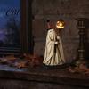 Decorazione Fantasma in Tessuto Shabby Statuetta Vintage con Scettro Zucca Luminoso, Ornamento di Halloween Luce LED Ambra Calda Luce, Resina Illuminata per Interni
