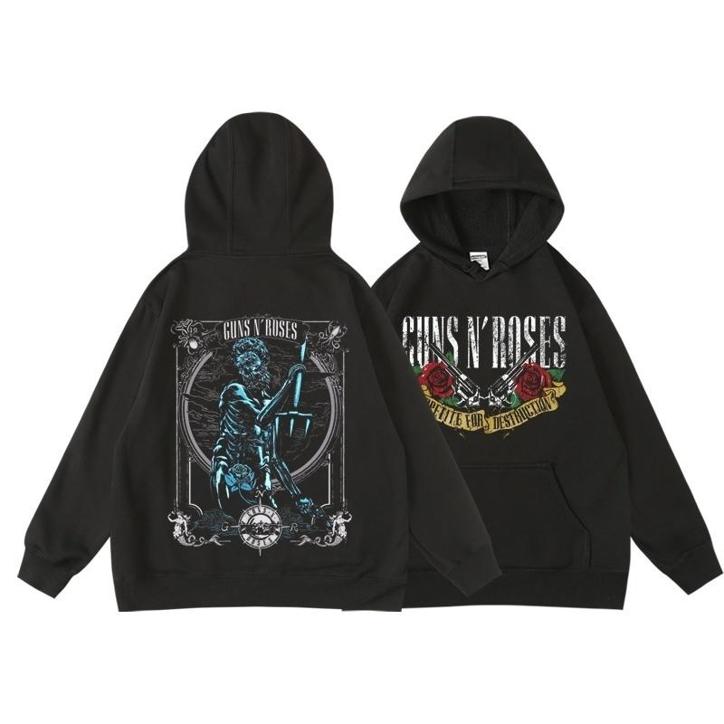 Guns N' Roses Jsme Zpět Retro Street Style Mikina s Kapucí Pro Ženy O-Výstřih Kapsa Přes Hlavu Fleecová Mikina Prodyšná Mikina Přes Hlavu Dámská Mikina