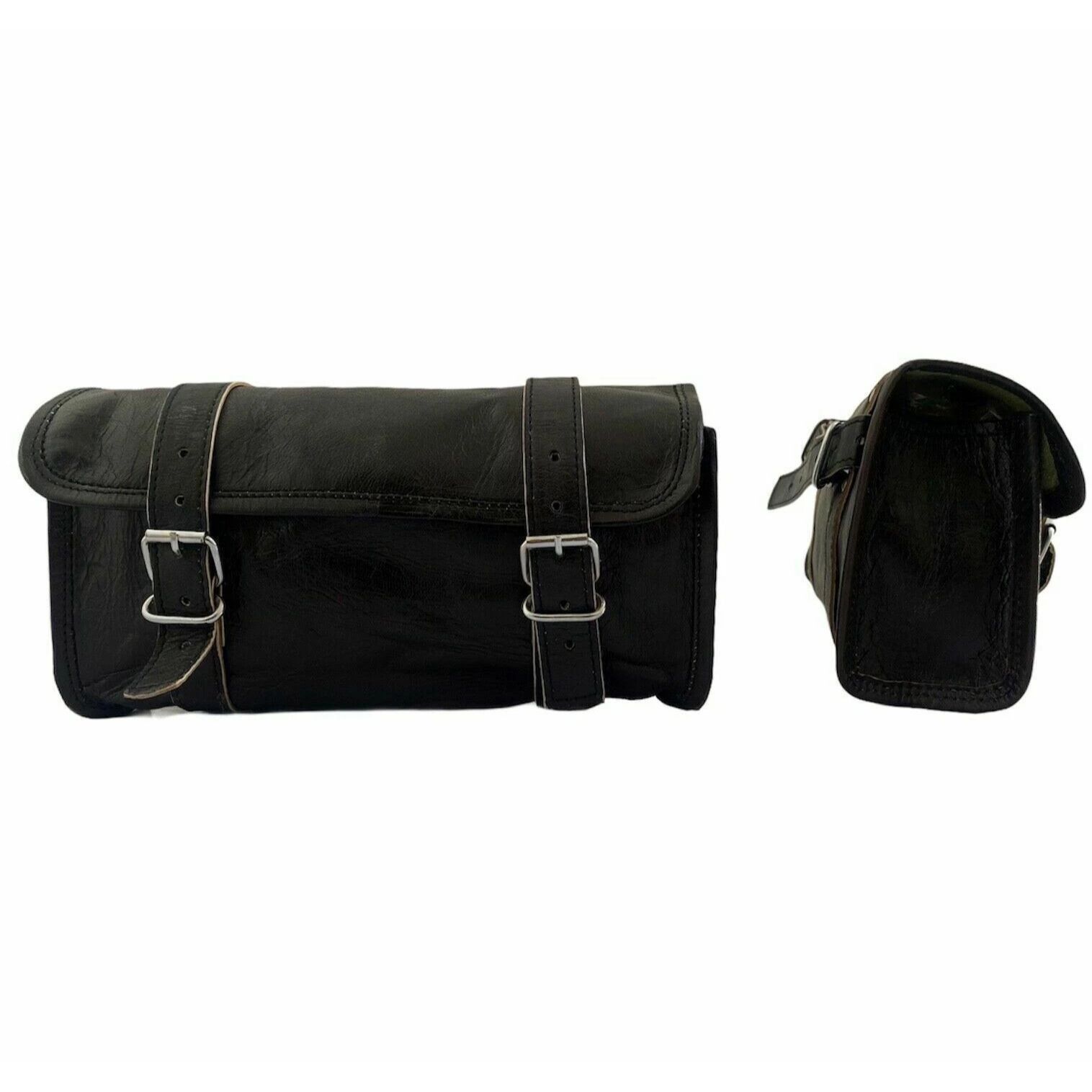 

Bag Motorcycle Leather Tool Saddle Pouch Bike Side Storage Luggage Black Genuine 9 x 5 x 4 in