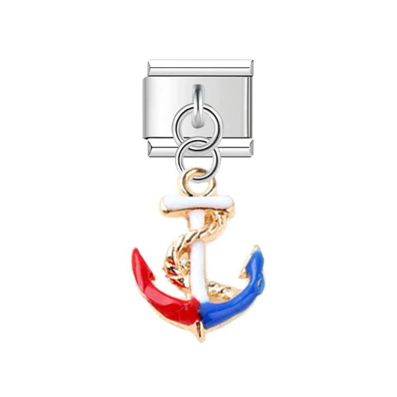 NEW Popular Bow Anchor Pendant Elastic Charm Italian Links Fit 9mm Modular Bracelet Making DIY Jewelry Bulk