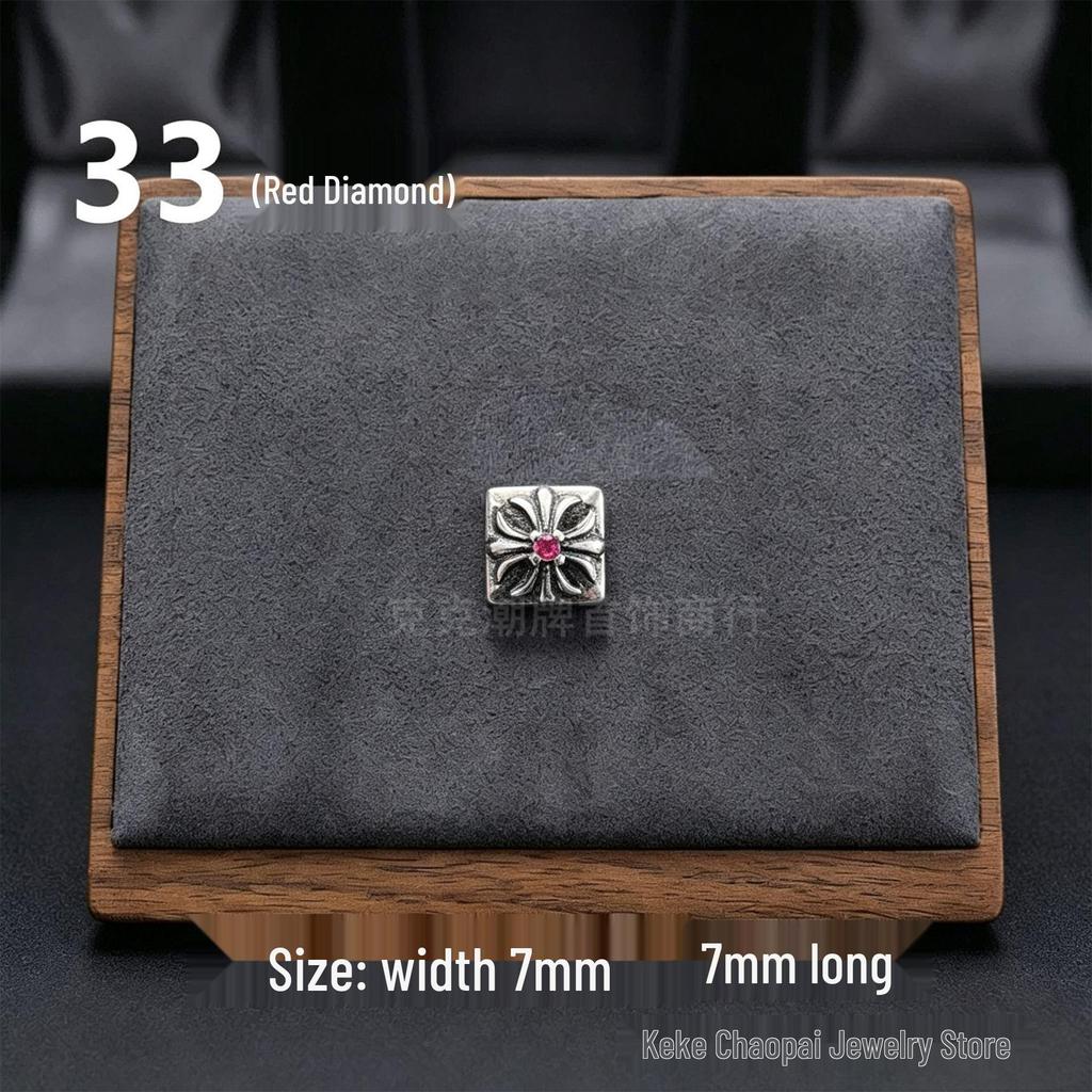 Cercei Stud Trendy Cruce Cupru Alb Argint Thai 925 cu Diamante Colorate pentru Bărbați și Femei